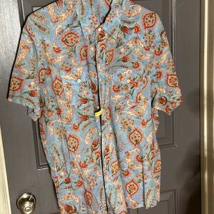 Theory Men's Floral Button Down Shirt - Blue and Red